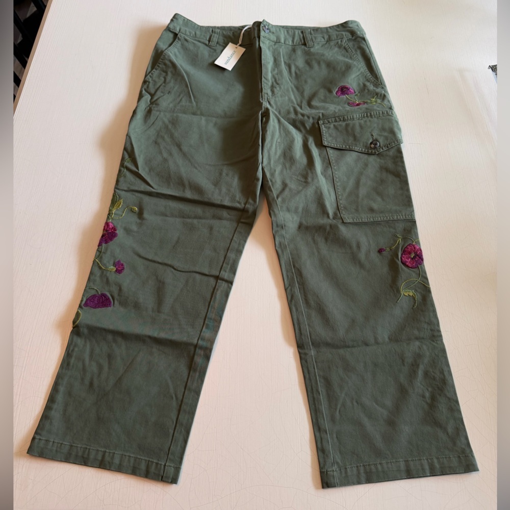 NWT Sundance Melissa Embroidered Olive Green Cargo Pants - Picture 4 of 13